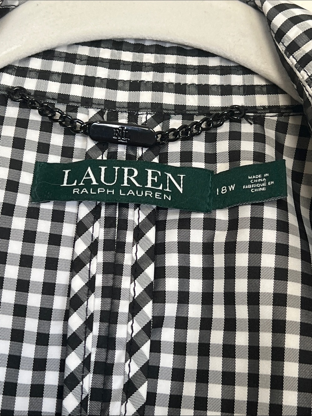 Lauren Ralph Lauren Black & White Gingham Rain Jacket, size 18W - Picture 9 of 10